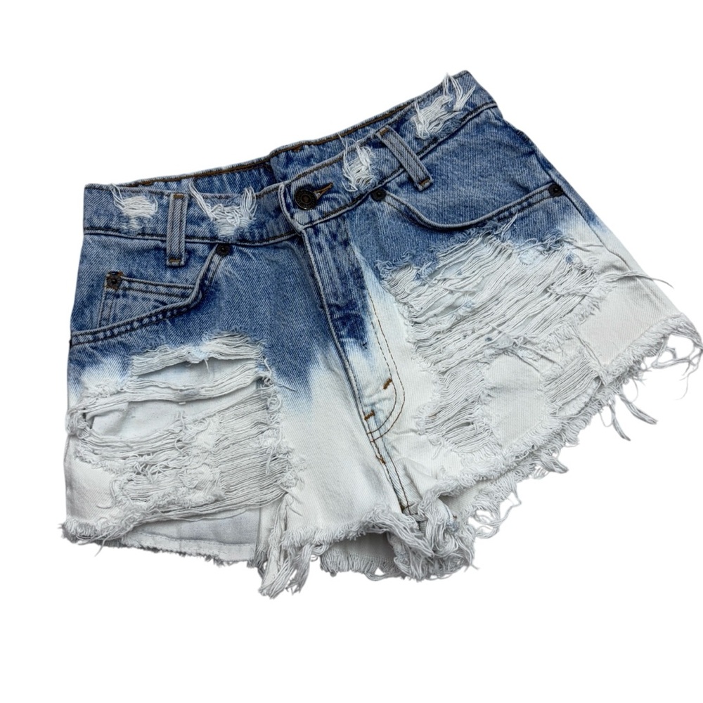 Levi’s Vintage 550 Student Cut Off Bleached orange Tab Denim Jean Shorts Sz 29